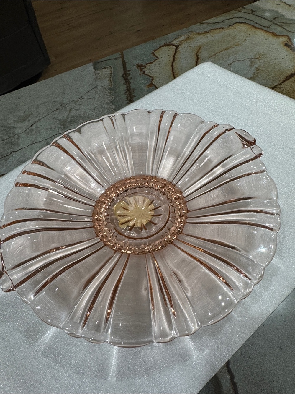 Pink Depression Glass Floral Serving Bowl
